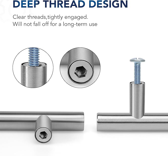 JOY DECOR 3 Pack Cabinet Handles, Brushed Nickel Cabinet Pulls, 2-1/2 in Hole Center Kitchen Cabinet Handles, Stainless Steel T Bar Handles for Dresser Drawers