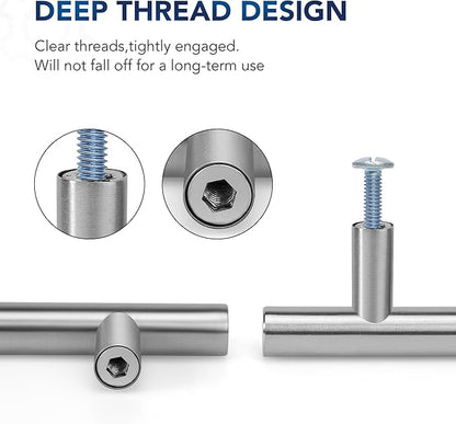 JOY DECOR 20 Pack Cabinet Handles, Brushed Nickel Cabinet Pulls, 3-3/4 in Hole Center Kitchen Cabinet Handles, Stainless Steel T Bar Handles for Dresser Drawers