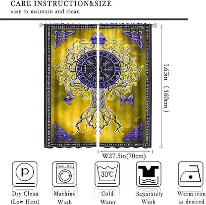 Viking Blackout Curtains Scandinavian Pirate Totem Mythology Golden Tree of Life Printed Curtain Bedroom and Living Room Decoration Blackout Curtains W55 * L63 Inch