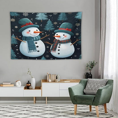 Tapestry Snowman Couple Vintage Aesthetic Tapestry Wall Hanging Christmas Winter Snowman Tapastry's Wall Hanging for Bedroom Aesthetic Home Decor Landscape 40"x60" Christmas Family Party