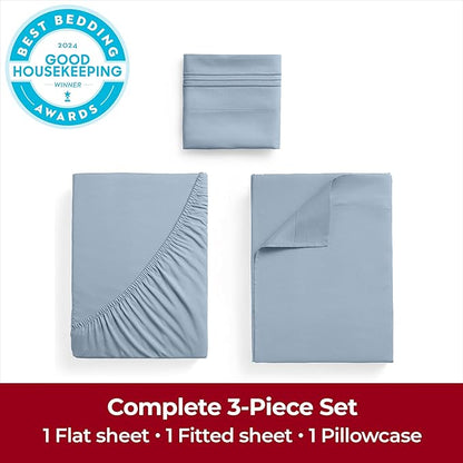 Mellanni Extra Deep Twin XL Sheets - 3 PC Iconic Collection Bedding - Luxury, Ultra Soft, Cooling Bed Sheets - Wrinkle, Fade, Stain Resistant (Twin Extra Long, Blue Hydrangea)