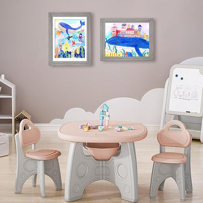 KINLINK 9x12 Kids Art Frames Set of 2, Solid Wood Kids Artwork Frames Changeable with Acrylic Front Opening Holds 150 Pictures, Art Frame for Kids Artwork with Mat or without Mat, Grey