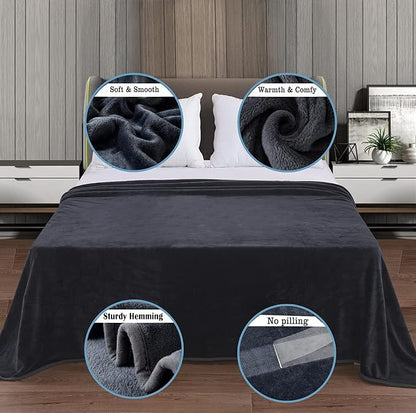 Soft Blanket King Size Fleece Warm Fuzzy Throw Blankets for The Bed Sofa Lightweight Charcoal Grey 90" x 108"