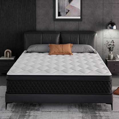 ELEMUSE Queen Mattress, 12 Inch Hybrid Memory Foam Mattress in a Box, Pressure Relieving Comfort, Individual Pocket Springs for Motion Isolation, Medium Firm, CertiPUR-US Certified, Fiberglass Free
