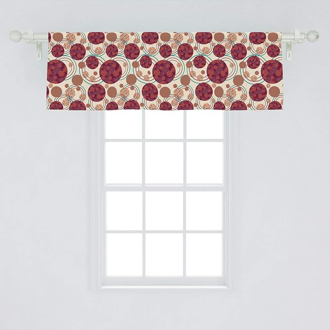 Lunarable Geometric Circle Window Valance, Ring Spherical Disco Balls Dot and Stripes Swirls Display Print, Curtain Valance for Kitchen Bedroom Decor with Rod Pocket, 54" X 18", Maroon Beige