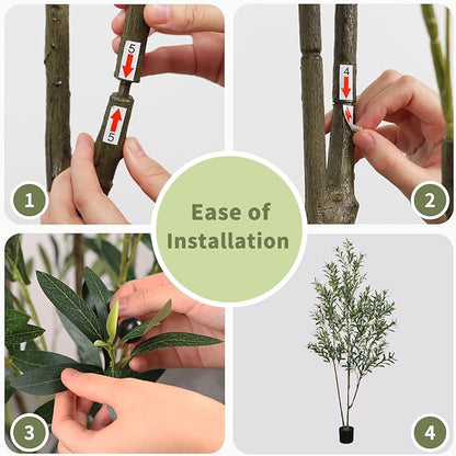 Faux Olive Tree 6.56ft(78in) Tall Artificial Plant Indoor Decor Large Realistic Potted Fake Modern Greenery with Natural Wood Branches and Green Leaves for Home Living Room,Bedroom,Office Decor