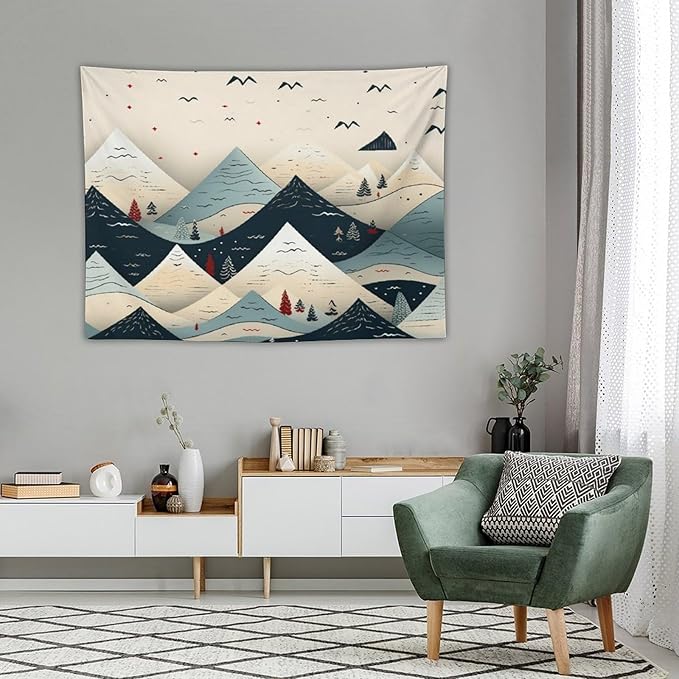 MaSiledy Tapestry Wall Hanging Snow Mountain Scandinavian Winter Tapestry Xmas Rustic Winter Holiday Tapestry Vintage Aesthetic Tapestries Home Decoration for Living Room Bedroom 30"x40"
