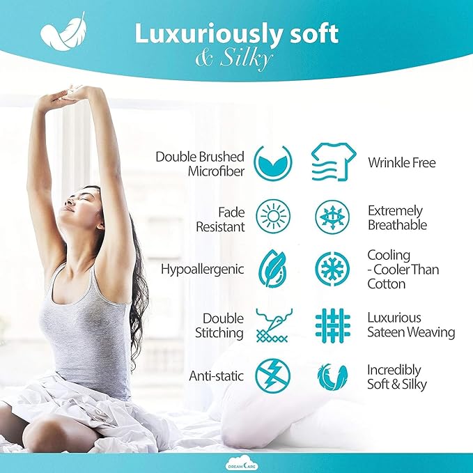 DREAMCARE Twin Sheets - 3pcs Cooling Sheets up to 21' Extra Deep Pocket Twin Bed Sheets - Twin Sheet Set - Soft & Long Lasting 100% Fine Brushed Polyester with Side Pocket - L Blue