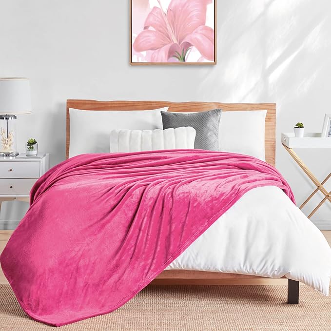 Walensee Fleece Blanket Plush Throw Fuzzy Lightweight (Throw Size 50x60 Hot Pink) Super Soft Microfiber Flannel Blankets for Couch, Bed, Sofa Ultra Luxurious Warm and Cozy for All Seasons
