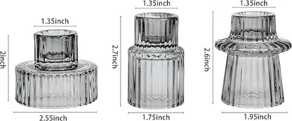 Vixdonos Taper Glass Candlestick Holders Tealight Candle Holders for Table Centerpieces, Wedding Decor and Dinner Party (3 Pcs, Gray)
