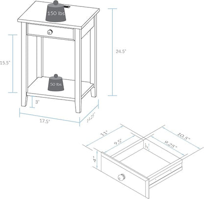 Casual Home Owl Night Stand with USB Port Charging Station and Drawer, 17.5"W x 14.25"D x 24.5"H, Warm Brown