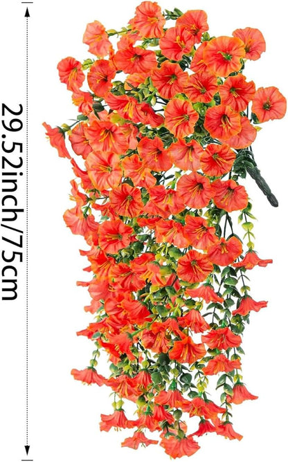6-Pack Outdoor Faux Plants, 69-Flowered Large Morning Glory, Uv-Resistant Artificial Morning Glory,Perfect for Outdoor Decoration in All Seasons Such as Porches and Gardens (Orange)