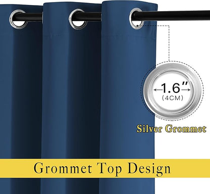 NICETOWN Light Reducing Grommet Curtains - Triple Woven Textured Soft Curtain Panels for Living Room Window Treatment Drapes for Sliding Door (W80 x L108, Moroccan Blue, 2 Pieces)