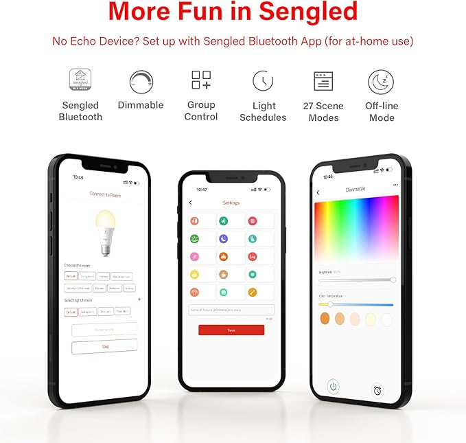 Sengled Alexa Light Bulb, S1 Auto Pairing with Alexa Devices, Warm Smart Light Bulbs, Bluetooth Mesh Smart Home Lighting, E26 60W Equivalent, 800LM, 1-Pack