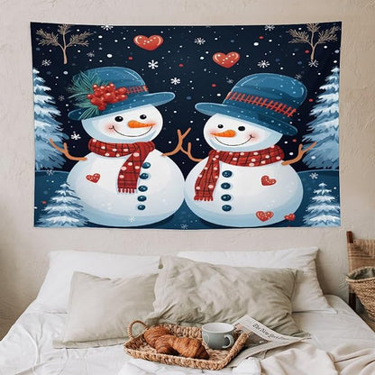 MaSiledy Tapastry's Wall Hanging Snowman Couple Tapestry Christmas Cute Snowman Tapestries for Bedroom Wall Hanging for Living Room Dorm 40"x60" Holiday Scene Banner for Winter Christmas Party