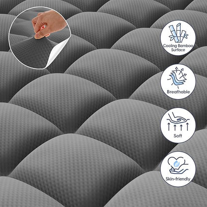 ELEMUSE 3 Inch Dual Layer Memory Foam Mattress Topper King, 2 Inch Cooling Gel Memory Foam Plus 1 Inch Down Alternative Pillowtop Mattress Pad with Cooling Cover, Soft Comfort Support, Grey