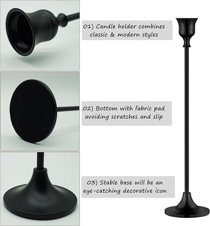 12PCS Black Candlestick Holders Taper Metal Candle Holder for Vintage Candlestick Black Candelabra Candle Holder Thanksgiving Day Christmas Dinning Fireplace Home Decor.