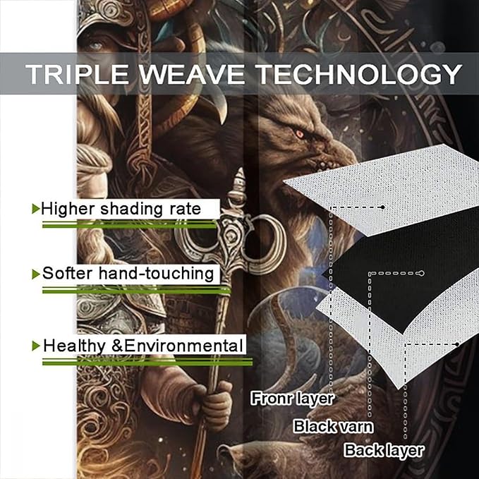 Cool Norse Viking Theme Curtains,Fantasy Ancient Symbols Wildlife Wolf Nordic Vikings Window Drapes Thermal Insulated Rod Pocket Blackout Drapes for Bedroom 2 Panels 63L x 31.5W