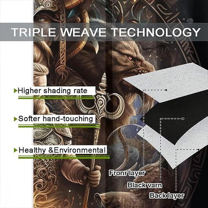 Cool Norse Viking Theme Curtains,Fantasy Ancient Symbols Wildlife Wolf Nordic Vikings Window Curtains Thermal Insulated Rod Pocket Blackout Drapes for Bedroom 2 Panels 84L x 42W