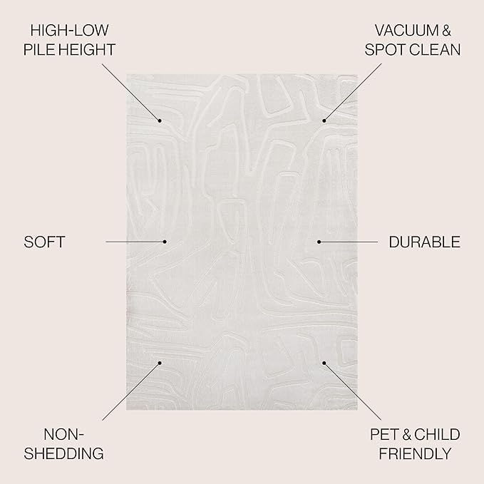 JONATHAN Y Graphic Lines High-Low Indoor Area Rug 4X6 White/Cream, Alcina Modern Scandinavian for Living Room, Bedroom, Kitchen, Easy-Cleaning, High Traffic, Pet-Friendly, Non-Shedding SND102B-4