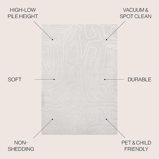 JONATHAN Y Graphic Lines High-Low Indoor Area Rug 4X6 White/Cream, Alcina Modern Scandinavian for Living Room, Bedroom, Kitchen, Easy-Cleaning, High Traffic, Pet-Friendly, Non-Shedding SND102B-4