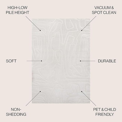 JONATHAN Y Graphic Lines High-Low Indoor Area Rug 8X10 White/Cream, Alcina Modern Scandinavian for Living Room, Bedroom, Kitchen, Easy-Cleaning, High Traffic, Pet-Friendly, Non-Shedding SND102B-8
