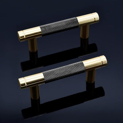 Knurled Cabinet Pulls 12 Pack, 3.5 Inch Long Cabinet Handles Metal Door Pulls, Kitchen Drawer Pull Knurled Dresser Handles - 2 1/2" Hole to Hole, Black & Gold