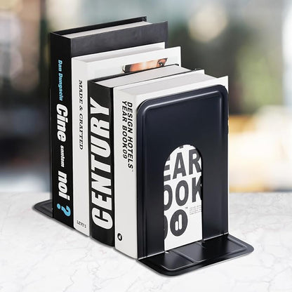 MaxGear 8.5 in Extra Large Heavy Duty Metal Book Ends, Classic Black Premium Bookends for Shelves, Non-Skid Bookend, Book Stopper for Books/Movies/CDs/Games, 8.5 x 5.9 x 7.8 in,3 Pairs