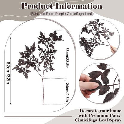 Lyrow 3 Pack Artificial Cimicifuga Plant Leaf Spray Faux Plum Cimicifuga Ramosa Leaf Branch Faux Fall Spray Silk Plants for Home Vase Wedding Garden Farmhouse Table Mantel Decor (32 Inches)