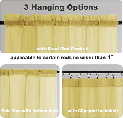 Chyhomenyc Yellow Sheer Curtains 78 Inches Long 2 Panels Set for Living Room, Light Filtering Voile Lightweight Bedroom Curtains, Rod Pocket Solid Window Treatment Drapes, Each 42W x 78L