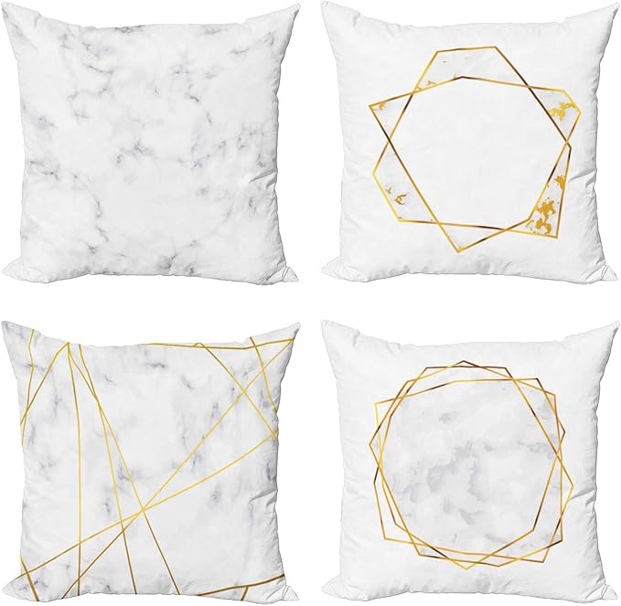 Ambesonne Marble Throw Pillow Cushion Case Pack of 4, Modern Design Illustration of Geometric Golden Yellow Tone Lines Shapes, Modern Accent Double-Sided Digital Printing, 18", Grey Mustard
