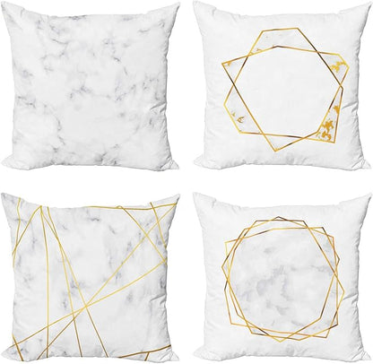 Ambesonne Marble Throw Pillow Cushion Case Pack of 4, Modern Design Illustration of Geometric Golden Yellow Tone Lines Shapes, Modern Accent Double-Sided Digital Printing, 18", Grey Mustard