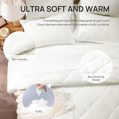Love's cabin Twin XL Comforter Set Ivory, 5 Pieces Twin XL Bed in a Bag, All Season Bedding Sets with 1 Comforter, 1 Flat Sheet, 1 Fitted Sheet, 1 Pillowcase and 1 Pillow Sham