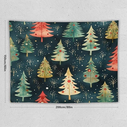MaSiledy Vintage Christmas Tree Watercolor Tapestry As Wall Art Xmas Rustic Winter Holiday Vintage Aesthetic Tapestry Wall Hanging Landscape Tapestry Home Decoration for Living Room Bedroom 60"x80"