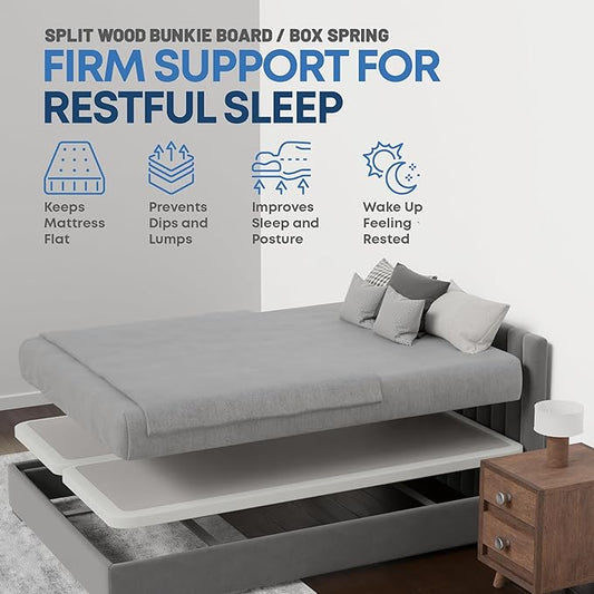 Greaton, Box Spring Bed Base King Size, 2-Inch Wood Mattress Foundation - Amish Made in USA – Quiet Noise Free, 2-Pieces Under Mattress-Support BoxSpring, Fully Assembled, White