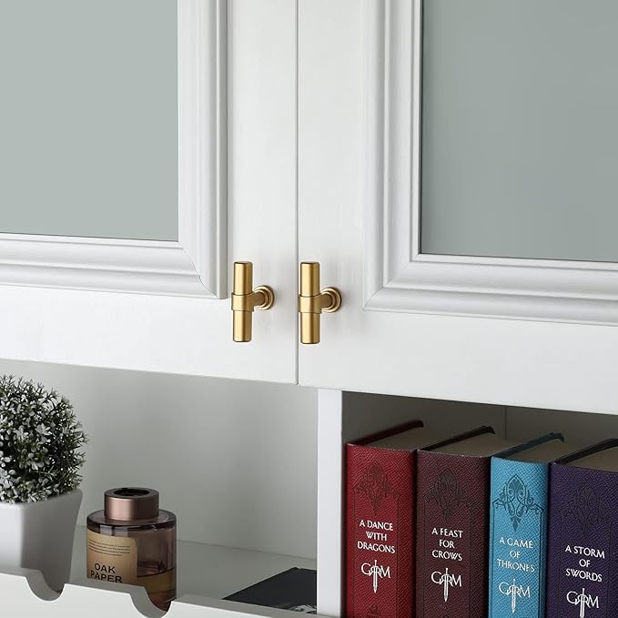 LONTAN 25 Pack Gold Cabinet Knobs Matte Gold Kitchen Cabinet Knobs for Dresser Drawers Brushed Gold T-bar Hardware for Dresser Bathroom