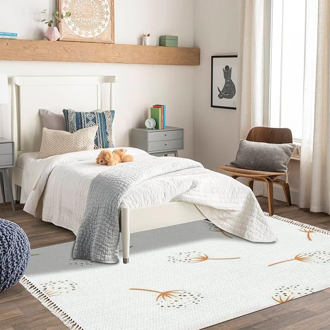 Boho Rug Gender Neutral Baby Floral Whimsical Earthy Scandinavian Chic Area Rug Washable Hallway Runner Rug Mat Pad Minimalist Nursery Decor for Living Room Bedroom Playroom Classroom