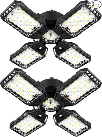 LED Garage Lights Bulb 2 Pack - 120W, 12000LM 6500K Led Shop Light with 4+1 Deformable Panels, Basement Barn Light, E26/E27 for Warehouse, Shop