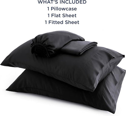 Bedsure Twin Sheets Set, Cooling Sheets Twin Size Bed Set, Rayon Derived from Bamboo, Twin Size Sheets, Breathable & Soft Bed Sheets, Hotel Luxury Silky Bedding Sheets & Pillowcases, Black