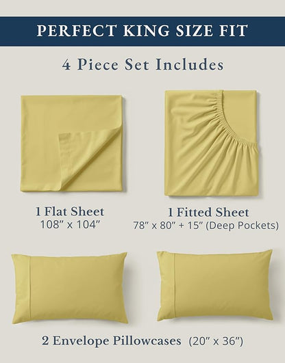 LANE LINEN 100% Organic Cotton King Bed Set, Soft & Comfy Luxury Hotel Feel Crisp Percale Weave, Machine Washable Mercerized Cotton Bedding Sets & Collections King Size- Cocoon