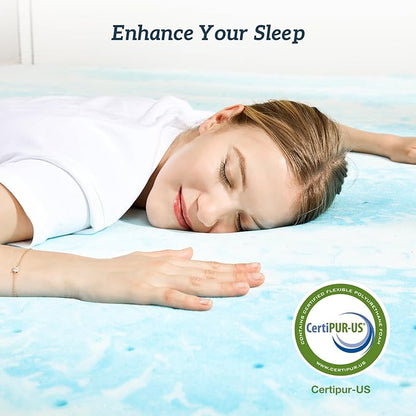 Sweetcrispy Mattress Topper Queen, 3 Inch Thick Memory Foam Gel Infused Cooling Toppers Pad for Queen Size Bed, Sleeper Sofa, RV, Camper, CertiPUR US Certified, Ventilated and Breathable, Blue