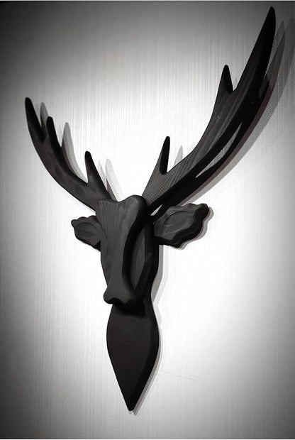 Handmade Wooden Deer Head Wall Mount - 29.5" Handcrafted Faux Taxidermy Deer Bust, Rustic Farmhouse Wall Decor Sculpture for Living Room, Entryway, Man Cave