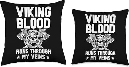 Viking Gift For Men Valhalla Pagan Norse Blood Runs Through My Veins Scandinavian Pagan Viking Throw Pillow, 18x18, Multicolor