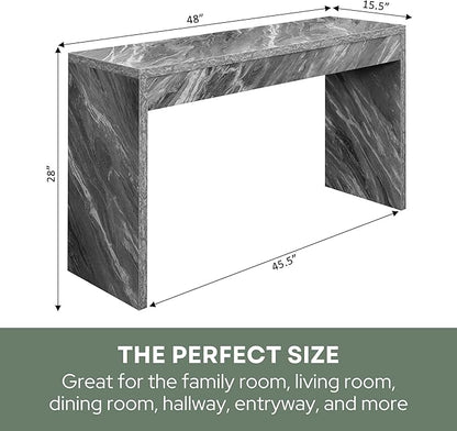 Convenience Concepts Northfield Hall Console Table 48" - Modern, Minimalist Narrow Sofa Display Accent for Contemporary Living Room, Entryway, or Hallway, Gray Faux Marble