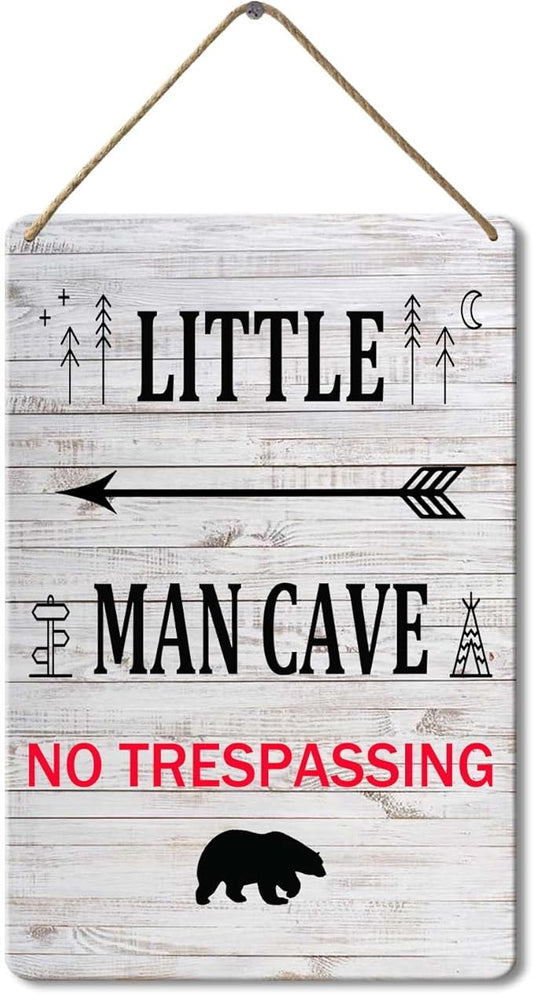 Little Man Cave Wooden Hanging Wall Sign, 8x12 Inch, Farmhouse Wall Decor for Baby Home Bedroom Living Room
