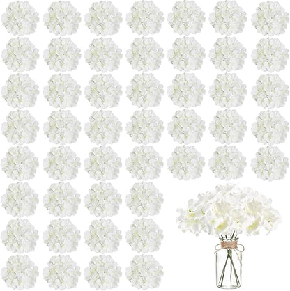 WEISPARK 100PCS Artificial Hydrangea Flowers, Fake Flowers Silk Hydrangea Full Flowers Heads with Stems for Wedding Home Party Shop Baby Shower Decor (Ivory)