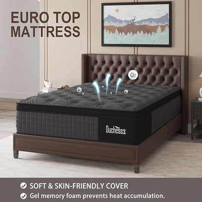 Queen Mattress, 12 Inch Mattresses Hybrid Black with Gel Memory Foam and Individually Pocket Innerspring Euro Top Medium Firm for Motion Isolation, Edge Support