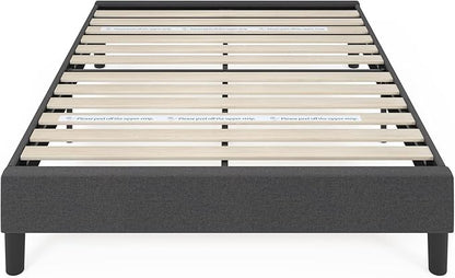 ZINUS Curtis Upholstered Platform Bed Frame, Mattress Foundation, Wood Slat Support, No Box Spring Needed, Eco Friendly WonderBox (TM) Packaging, Dark Grey, Full