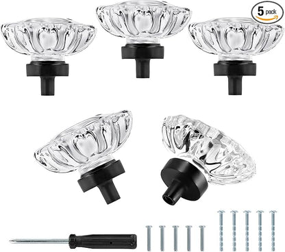 5pcs Glass Cabinet Knobs, Oval Crystal Drawer Knobs, Vintage Crystal Drawer Pulls for Modern Dresser Cabinets and Cupboards