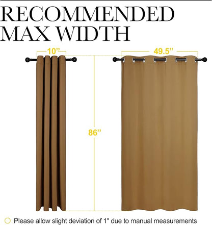 NICETOWN Sleek Blackout Curtains 86 inches Length for Small Windows, Noise Reducing and Block Draft Panels for Door Doorway Laundry Office Luxury Decor Theme (2 Panels, Gold Brown, W55 x L86 -Inch)
